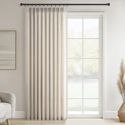Miniatura 28 de Topfinel 2 paneles de cortinas plisadas de lino beige y blanco de 63 pulgadas de largo, para dormitorio y sala de estar, cortinas semitransparentes