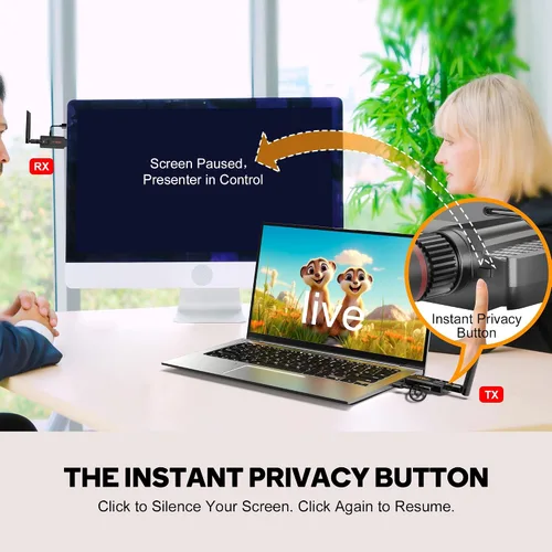 Miniatura 3 de Transmisor y receptor HDMI inalámbrico, kit extensor de 1 a 2, 656 pies de largo alcance, estable 1080P, 5 GHz 0.05 s con botón de privacidad, Plug