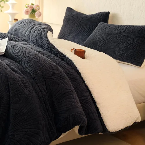 Miniatura 12 de tohrisa Seashell - Juego de edredón Jacquard Sherpa cálido y acogedor, ropa de cama premium de 2 piezas, tamaño individual con patrón geométrico