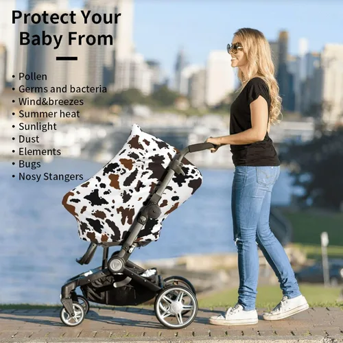 Miniatura 6 de Fundas de asiento de coche con estampado de vaca marrón, cubierta de toldo multiusos para asiento de automóvil, cubierta transpirable para lactancia