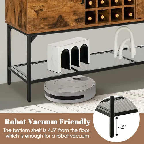 Miniatura 8 de LOKO Gabinete de buffet industrial con almacenamiento, gabinete de vino de cocina para el hogar con estante para 8 botellas y estante de malla