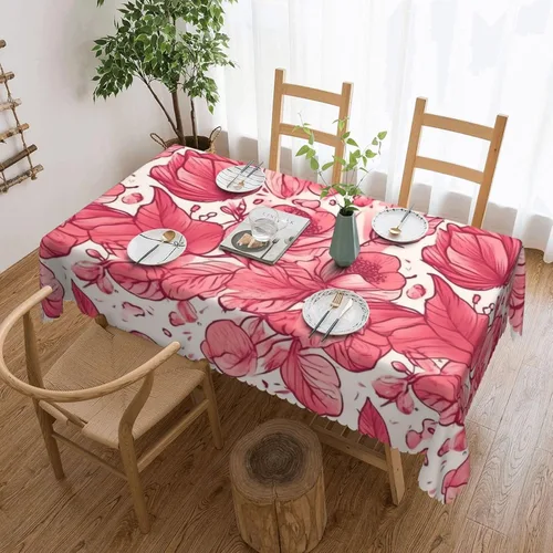 Miniatura 10 de KHiry Manteles rectangulares de 54 x 72 pulgadas, diseño de algunas olas e hibisco, impermeable, resistente, mantel decorativo, sin arrugas