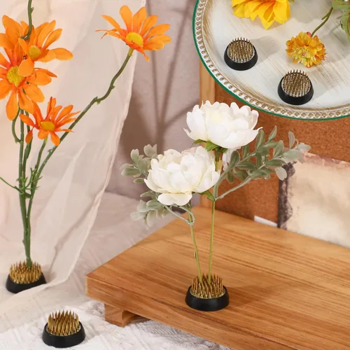 Miniatura 5 de Sliner 8 piezas de ranas florales redondas de latón de 1.34 pulgadas, jarrón japonés Ikebana, arreglista de ranas florales, pin de herramientas