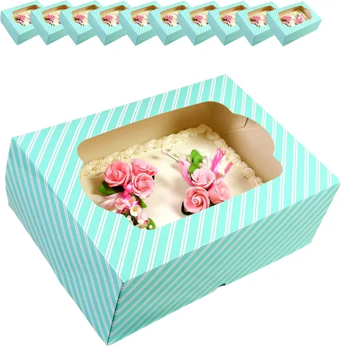 Miniatura 10 de Global Sugar Art Caja para pastel de 10 hojas con ventana, resistente, autoemergente (14 x 10 x 4 pulgadas, rayas blancas y negras)
