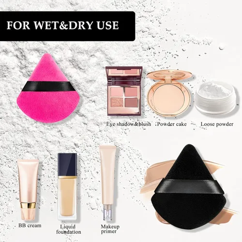 Miniatura 4 de Polvos de polvo, 15 piezas triangulares de terciopelo suave reutilizable para polvos y líquidos, herramientas de maquillaje debajo de los ojos