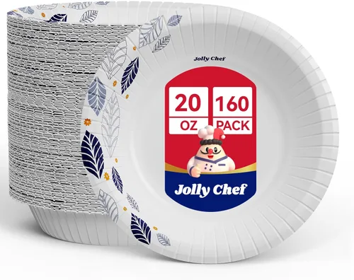 Miniatura 9 de JOLLY CHEF 160 unidades de cuencos de papel de 20 onzas a prueba de remojo, cuencos desechables resistentes estampados al por mayor para cena o Azul