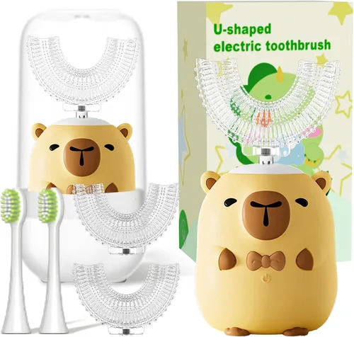 Cepillos de dientes eléctricos para niños, cepillo de dientes ultrasónico en forma de U, cepillo de dientes recargable para niños con temporizador