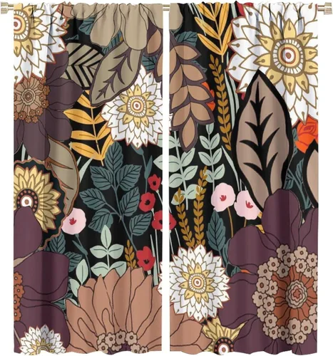 Miniatura 24 de Cortinas de hojas de otoño de mediados de siglo, cortinas opacas con aislamiento térmico y bolsillo para barra, 2 paneles de 45 pulgadas de largo x