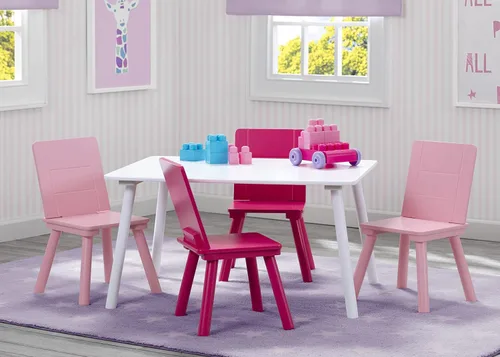 Miniatura 2 de Delta Children Juego de mesa y silla para niños (4 sillas incluidas), Blanco/Rosa