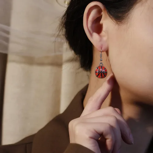 Miniatura 2 de RUOFFETA Aretes colgantes de pelota deportiva, aretes de fútbol, aretes de baloncesto, aretes de voleibol de béisbol, para mujer, regalo