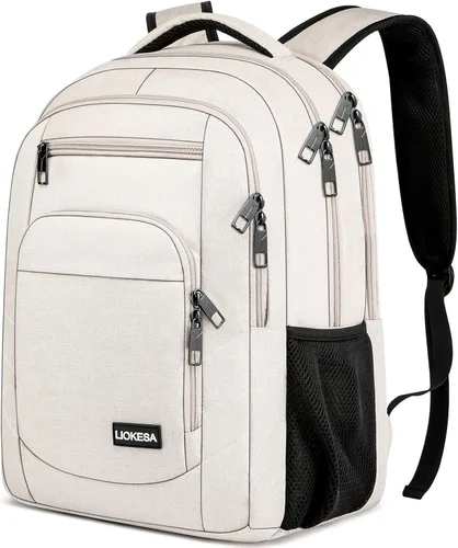 Miniatura 8 de Mochila escolar, mochila grande para adolescentes y niños, mochila delgada para laptop de negocios con puerto de carga USB, bolsa de libros de Gris