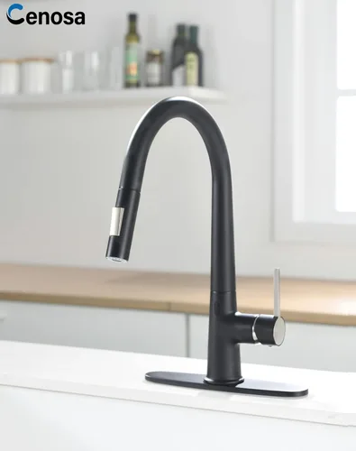 Miniatura 2 de Grifo de cocina negro sin contacto con adaptador de CA, sensor de movimiento inteligente, manos libres, grifo de fregadero de cocina de una sola