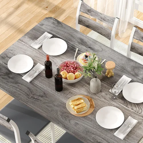 Miniatura 6 de Recaceik Juego de 4 sillas de mesa de comedor de 43.3 pulgadas, juego de 4 mesas de comedor de madera moderna con 4 sillas tapizadas de piel