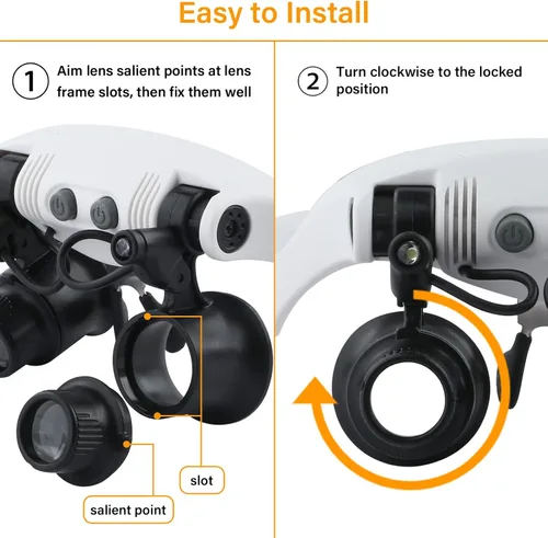 Miniatura 7 de Gafas de aumento para cabeza manos libres, lupa con luz, 1X, 2X, 3X, 5X, 6X, 8X, ideal para joyería, extensiones de pestañas, soldadura, Lupa