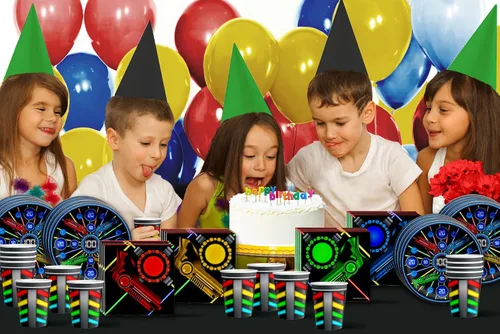 Miniatura 7 de Juego de suministros de fiesta de cumpleaños con etiqueta láser para platos, servilletas, vasos, vajilla para 16