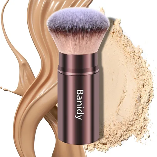Miniatura 15 de Brocha de maquillaje Kabuki para la cara, retráctil, cepillo Kabuki de viaje, portátil, impecable para base, rubor en polvo, bronceador, pulido
