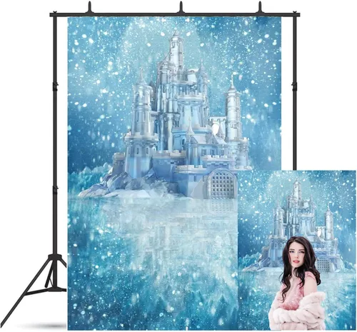 Miniatura 7 de Yeele Fondo de fotos de castillo de hielo, 5 x 7 pies, diseño de castillo azul, fondo de fotografía de castillo azul, para fiesta de cumpleaños