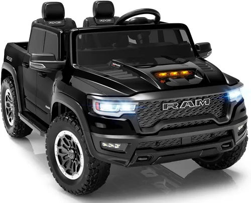 Vehículos de paseo de 24 V para niños grandes, RAM 1500 RHO eléctrico con licencia para niños con control remoto, camión de paseo con Bluetooth,