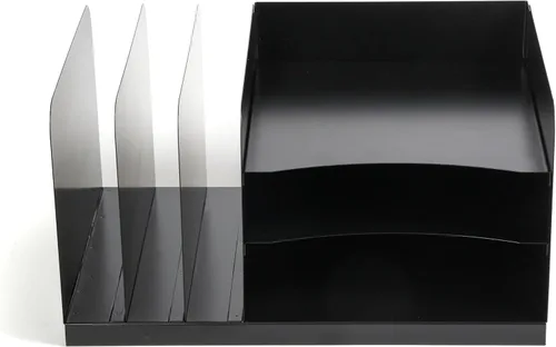 Miniatura 2 de Huron Organizador de archivos de escritorio Combo Vert 3 ranuras/Horz 3 ranuras, acero de grado comercial negro