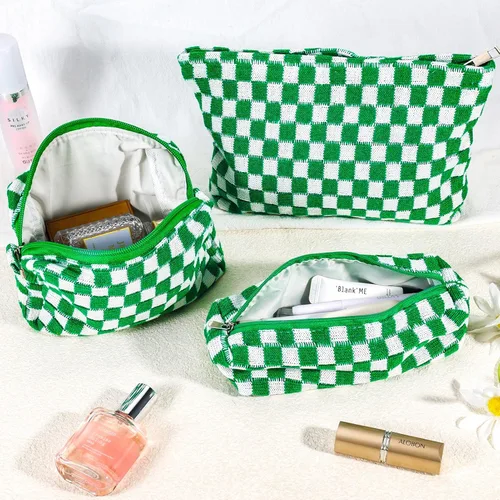 Miniatura 7 de ZLFSRQ Bolsa de maquillaje a cuadros para mujer, grande y pequeña, juego de bolsa de cosméticos a cuadros, bolsas de aseo de viaje, linda bolsa