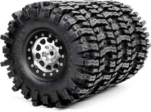 Miniatura 12 de HOBBYSOUL Neumáticos de 4.724 in de alto 1.9 de lodo T8 suaves pegajosos y ruedas Beadlock 1.9 llantas negro azul para RC 1/10 Rock Crawler SCX10