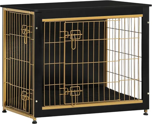 Miniatura 43 de DWANTON Mueble de jaula para perros con cojín, mesa de madera para perros con puertas dobles, casa de perro de interior, tamaño pequeño, mediano