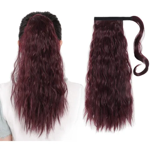 Miniatura 10 de Extensiones de cabello para cola de caballo, extensión de cola de caballo roja de 16 pulgadas, corta, ondulada, rizada, envolvente, cola de caballo