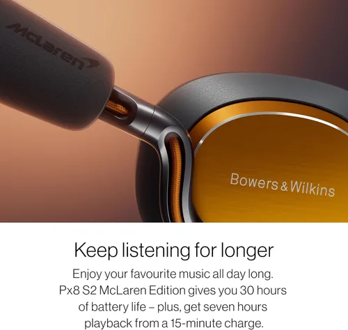 Miniatura 6 de Bowers & Wilkins Px8 S2 Edición McLaren - Auriculares inalámbricos sobre la oreja, con cancelación de ruido Bluetooth, aptX Lossless, almohadillas