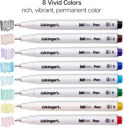 Miniatura 5 de KINGART Inkline, juego de 8 bolígrafos únicos de tinta de color de línea fina, tamaño 08, surtido de 8 unidades (432-8)