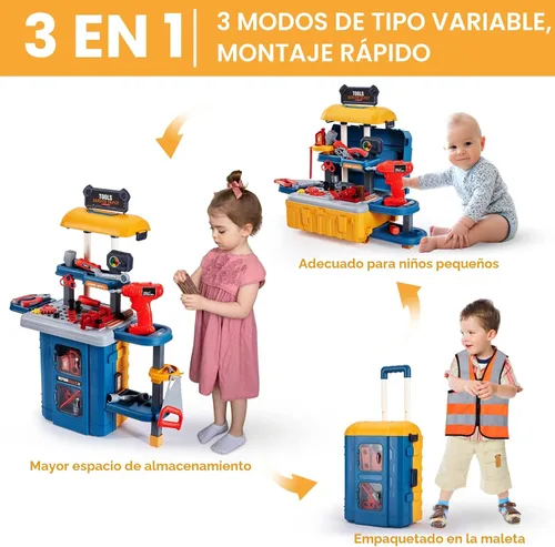 Miniatura 2 de Banco de herramientas para niños con juego de herramientas para niños, banco de herramientas para niños de tres modos con juego de taladro Juego