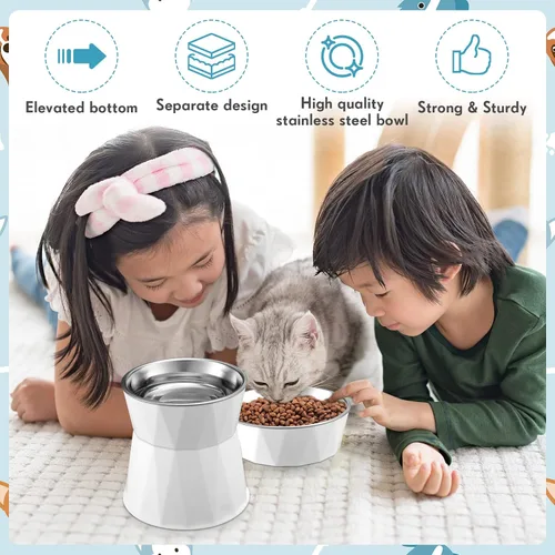 Miniatura 6 de Lallisa 2 cuencos elevados para gatos, comedero elevado ajustable para gatos, antideslizante y agua para alimentos con soporte, cuencos de acero