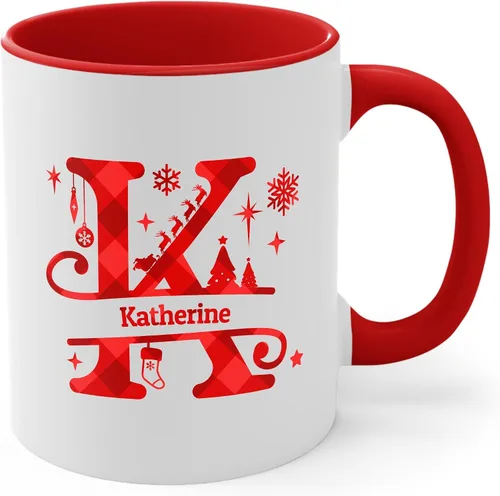 Miniatura 19 de Taza de café con inicial de decoración navideña con nombre, taza personalizada para mujeres y hombres, regalos con monograma, tazas de café