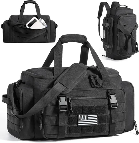 BAGSMART Bolsa táctica de gimnasio para hombres, bolsa de lona de 22 litros para viajes con compartimento para zapatos, mochila táctica 4 en 1 para