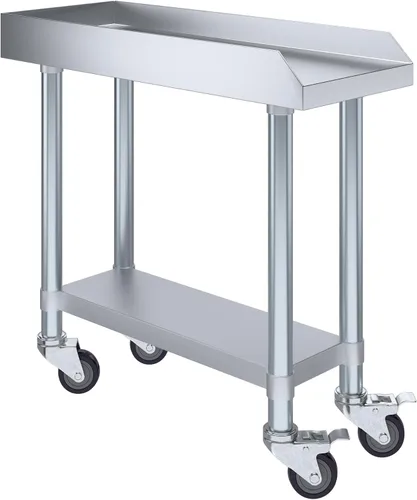 Miniatura 10 de AmGood Soporte para equipo de acero inoxidable con estante inferior + ruedas, resistente, grado comercial, certificado NSF