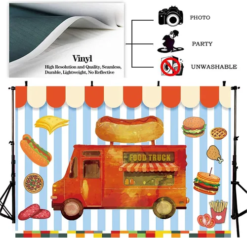 Miniatura 5 de Fondo de fotografía de camión de comida, pizzería, fondo de fotos con temática de pizza, perrito caliente, pizza, hamburguesa, café, camión, tienda
