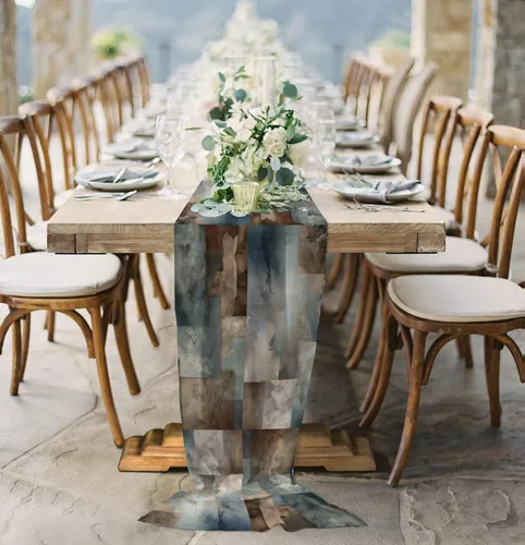 Miniatura 4 de Marble Cloud Chiffon Table Runner 55 Inches Long, Voile Sheer Tulle Runner for Rustic Wedding Reception Bridal Shower Decorations Birthday Party