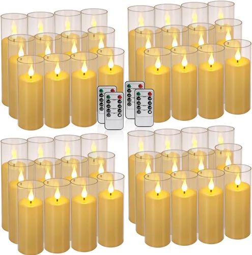 Miniatura 12 de YOROXRG Set de 24 velas sin llama impermeables para exteriores, velas LED con 4 controles remotos y temporizador