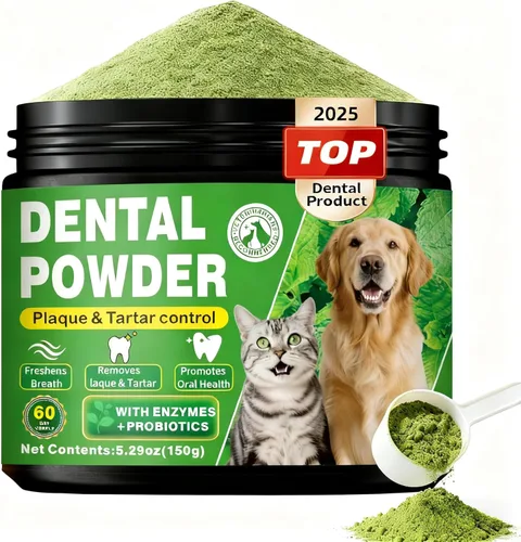 Polvo dental para perros: ayuda a limpiar los dientes y reducir el sarro, apoyo al aliento fresco, cuidado dental natural para perros, fácil de