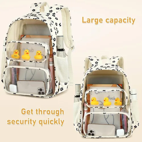 Miniatura 63 de CAMTOP Mochila transparente resistente y transparente para estudiantes, escuela, trabajo, festival, viajes, deportes, Beige, Mediana, Camtop Mochila
