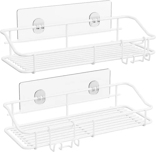 Miniatura 9 de Nieifi - Estante adhesivo para ducha con estantes de almacenamiento sin perforación de acero inoxidable con ganchos para baño, lavabo, aseo