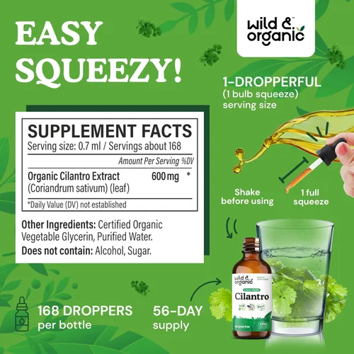 Miniatura 3 de Wild & Organic Tintura de cilantro - Gotas de desintoxicación de hierbas con extracto de cilantro - Suplemento líquido de hoja de cilantro - Gotas
