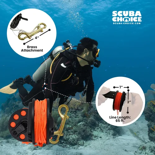 Miniatura 5 de Scuba Choice Scuba Buceo Bobina de dedo compacta con mango de plástico, 65', línea naranja