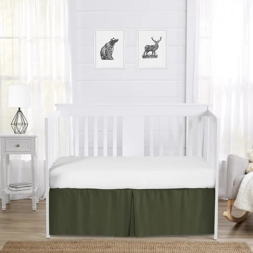 Miniatura 2 de Sweet Jojo Designs Falda de cuna para bebé, color verde oscuro, con volantes de polvo, color sólido, color verde olivo para la colección de ciervos