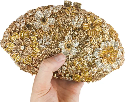 Miniatura 38 de Boutique De FGG Bolso de noche de flores de embrague de cristal de lujo para mujer, bolso de boda nupcial, bolso