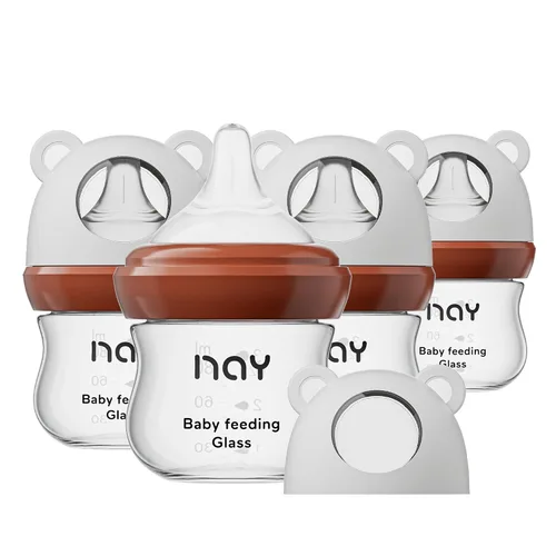 Miniatura 9 de yanyoyo Biberón de vidrio natural para bebés que amamantan, biberón anticólicos de 8 onzas con pezón de respuesta natural (M), transparente, cuello