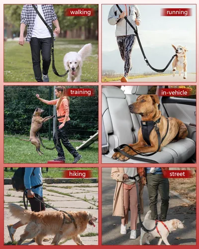 Miniatura 8 de Correa de perro manos libres, correa cruzada para perro, cinturón de cintura de 5.3 a 7.8 pies con cinturón de seguridad para automóvil