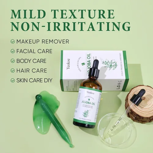 Miniatura 2 de Yeokoe Aceite de Jojoba Puro Prensado en Frío Sin Refinar Gua Sha para Cabello Más Saludable, Piel Más Suave, Aceite Hidratante Base Portador 3.52oz