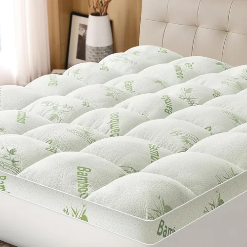Cubrecolchón Tamaño Completo de Viscosa Derivada del Bambú, Funda de Colchón Pillow Top Gruesa y Suave para el Dolor de Espalda, Protector de