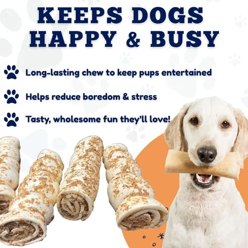 Miniatura 6 de Amazing Dog Treats - Rollos de mejillas de ternera Mega gruesos (sabor a polvo fuerte, 5-6 pulgadas - 4 unidades) - Masticables seguros para perros