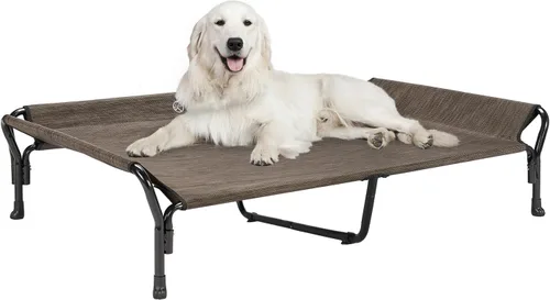 Miniatura 8 de Veehoo Cama elevada refrescante para perros, cuna elevada XL para mascotas con barandilla y reposacabezas inclinado, malla Teslin transpirable Gris